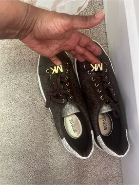 Michael Kors Brown Logo Low-Top Sneakers with Gold MK Accent